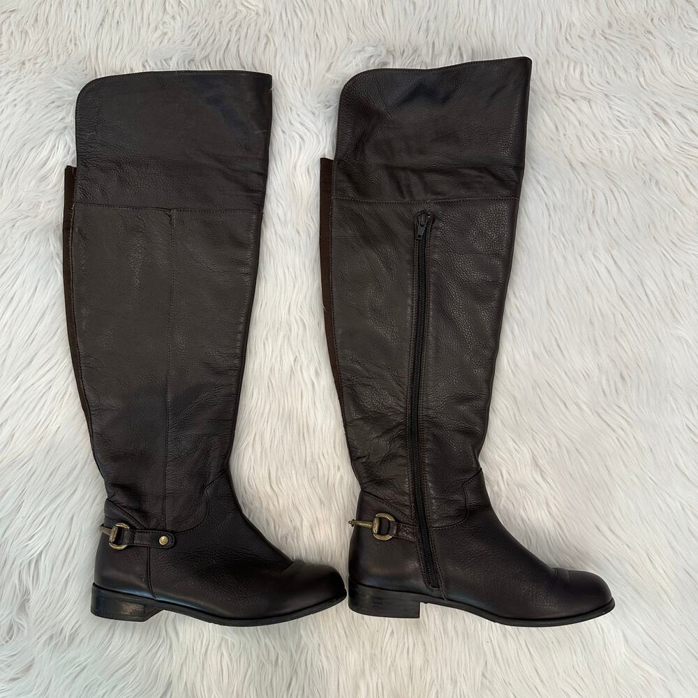 Ros Hommerson Over The Knee High Leather Boot Horsebit Flat Riding Boots, Brown
